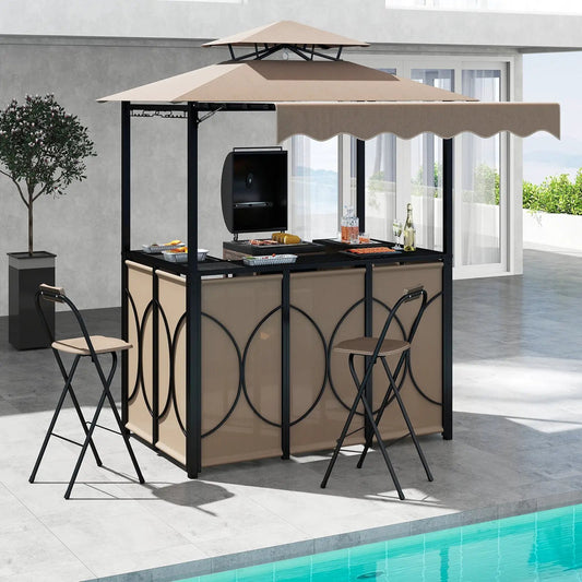 Grill Gazebo with Awning 3-Piece outdoor BBQ canopy in tan beige with black metal frame on Tampa Home & Garden Store