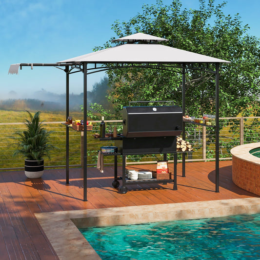 11 x 5 FT Grill Gazebo with Side Awning and Double-Tiered Top-Gray