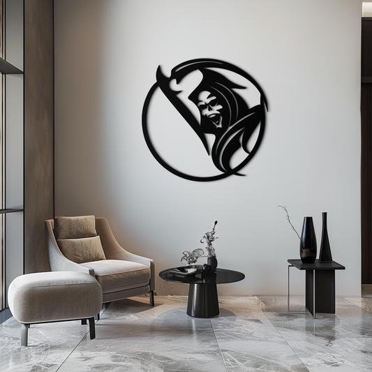 Grim Reaper Circle Metal Wall Art – Dark Gothic Scythe Decor for Horror Enthusiasts- KAF586 - Tampa Home & Garden Store