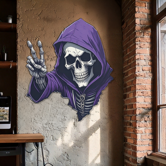 Grim Reaper Peace Metal Wall Art – Purple Skull UV Print Decor-KAFUVM019 - Tampa Home & Garden Store