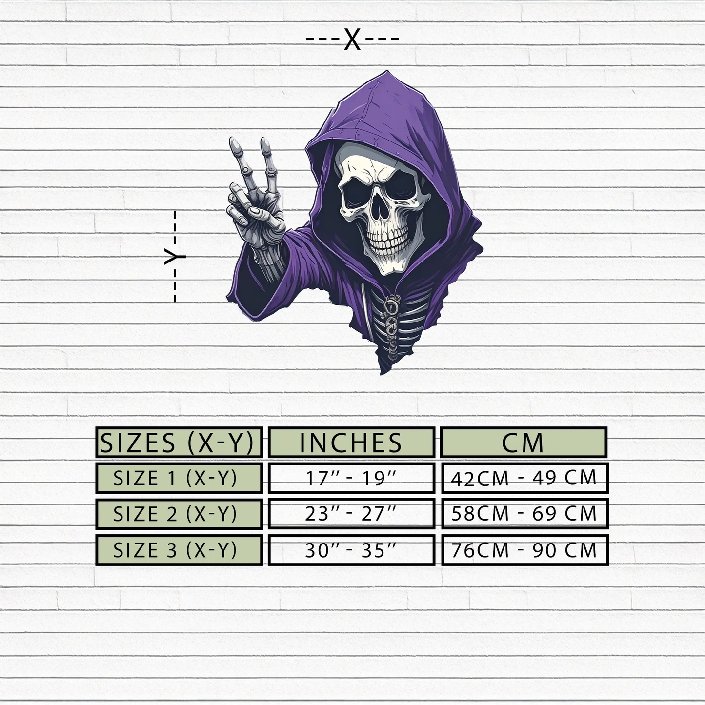 Grim Reaper Peace Sign Metal Wall Art with purple hooded skull UV print on Tampa Home & Garden Store