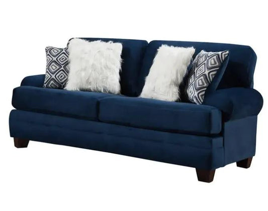 Groovy navy 2pc sectional sofa by Unique Piece Furniture with 4 pillows on legs on Tampa Home & Garden Store