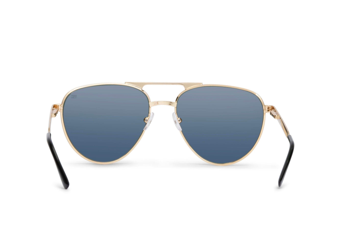 Dara Aviator Gold sunglasses, gold metal frame with blue lenses by Skeleton Optics on Tampa Home & Garden Store