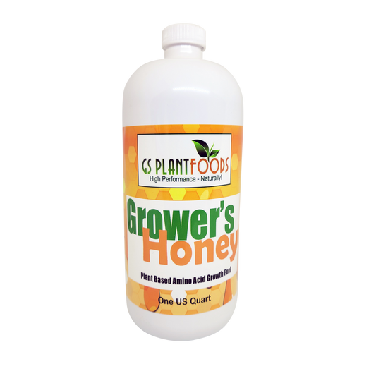 Grower's Honey Plant Based Amino Acid fertilizer by GS Plant Foods, white bottle with label on Tampa Home & Garden Store