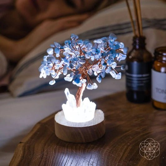 Guardian Angel Lamp of Protection Aquamarine Tree night light with copper branches on Tampa Home & Garden Store