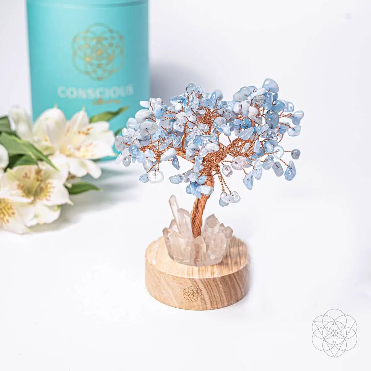Guardian Angel Aquamarine Tree night light with copper wire branches and aquamarine beads Conscious Items on Tampa Home & Garden Store