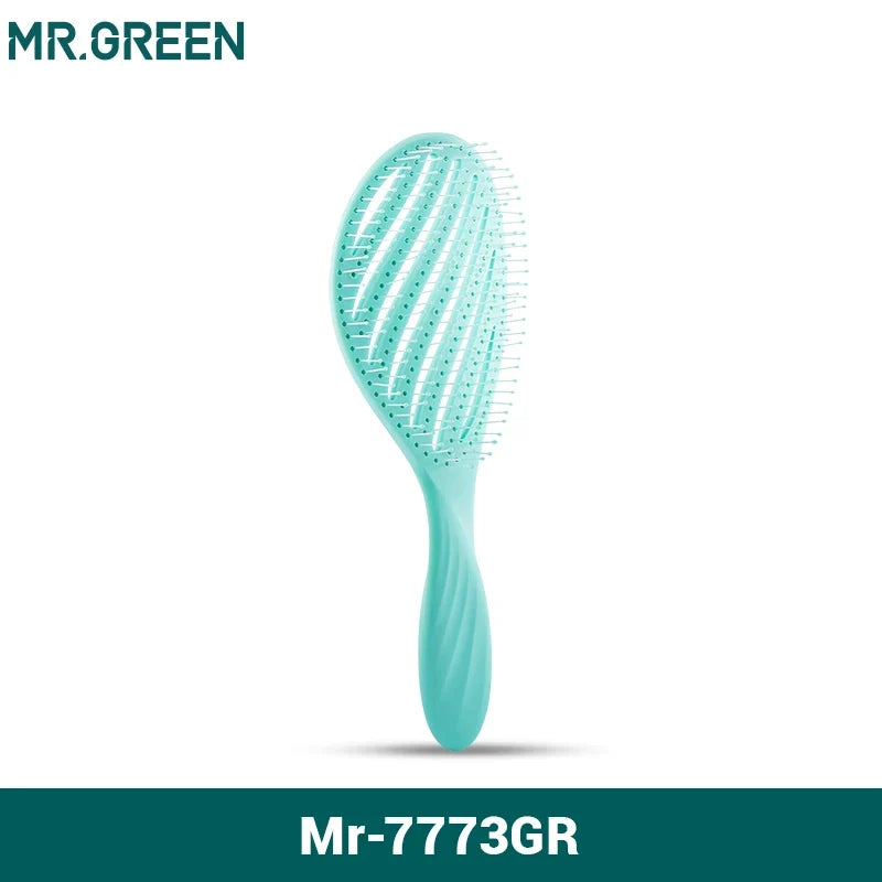 MR.GREEN hollow-out hair brush teal handle detangler for wet or dry hair on Tampa Home & Garden Store