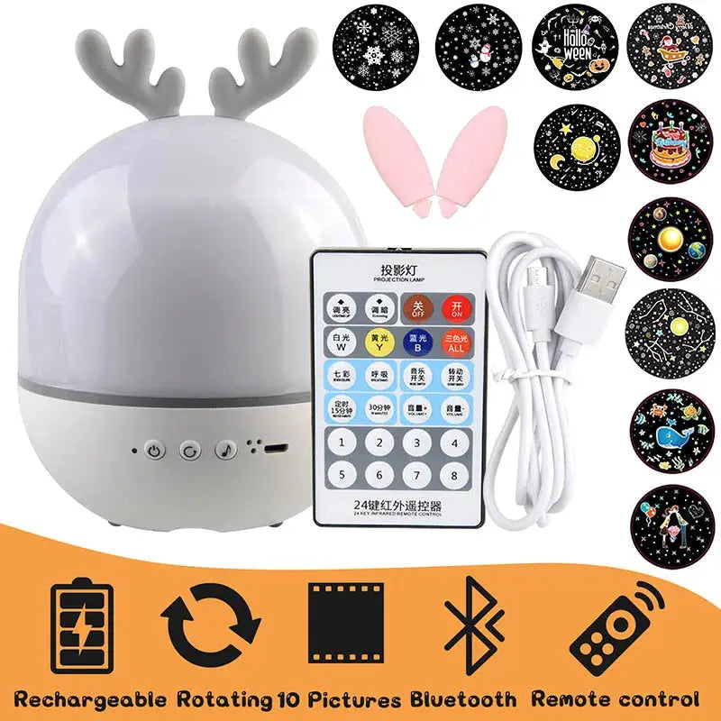 Deer Music Projector Bluetooth Speaker remote rotates 10 projections Moktan Sabai on Tampa Home & Garden Store