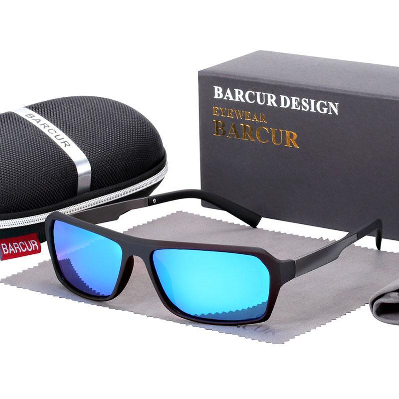 Barcur square sports sunglasses blue mirrored lenses UV400 protection for men and women on Tampa Home & Garden Store