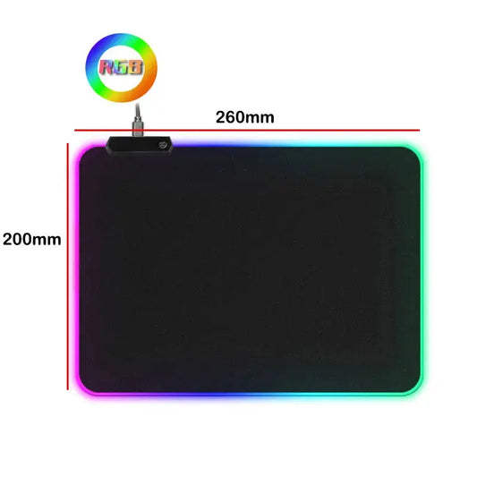 LED light gaming mouse pad with RGB edge lighting, black surface, 260mm x 200mm on Tampa Home & Garden Store
