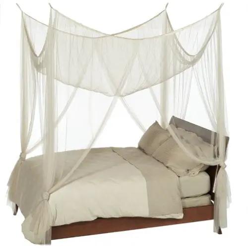 Four-Post Bed Canopy in Ecru Mesh Fabric by HomePacific, sheer draped canopy for bed frames on Tampa Home & Garden Store
