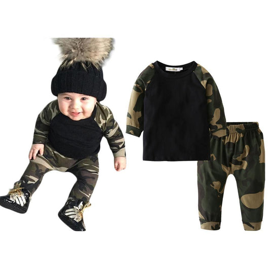 Stevvex newborn camouflage long sleeve T-shirt and pants infant set with black torso on Tampa Home & Garden Store
