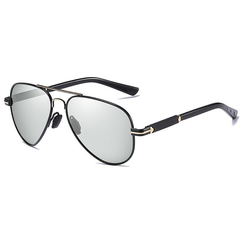 Stevvex aviator sunglasses with grey lenses on black frame with gold-tone accents on Tampa Home & Garden Store
