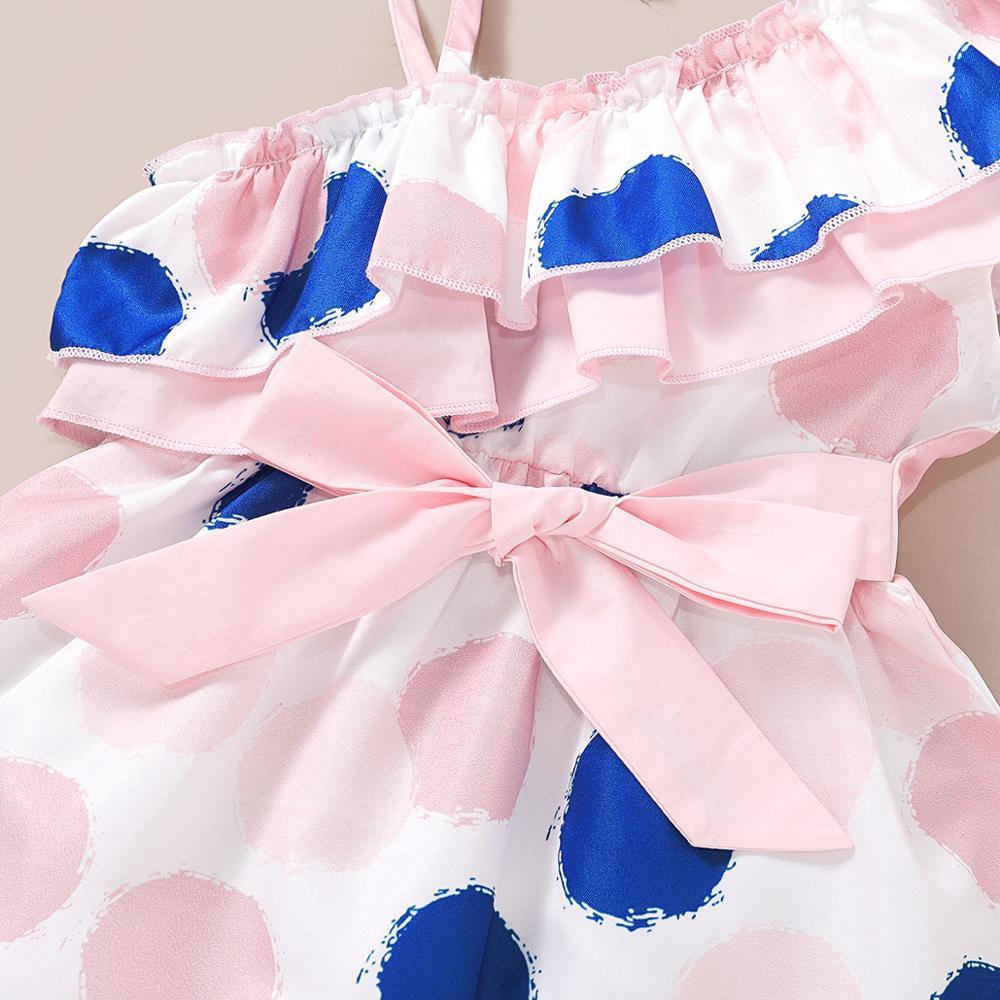 Baby girl dress set with headband, Stevvex, pink and blue dot print, bowknot waist on Tampa Home & Garden Store