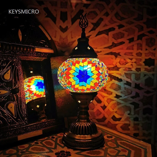 Turkish Mosaic Table Lamp Handcrafted Stained Glass Vintage Romantic Bedside Light - Tampa Home & Garden Store