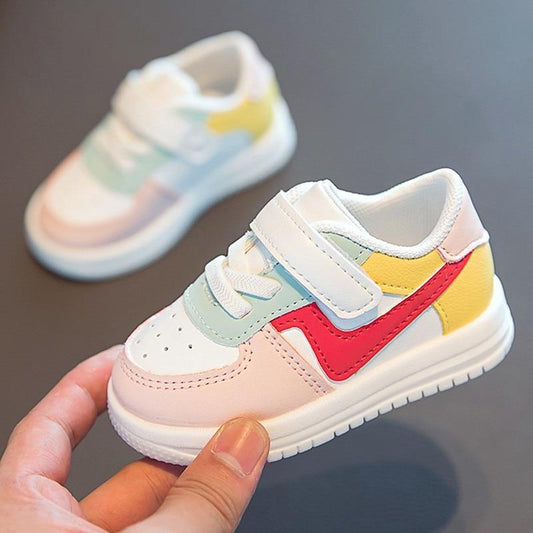 Pair of unisex toddler sneakers with pastel color-block leather and Velcro strap Stevvex on Tampa Home & Garden Store