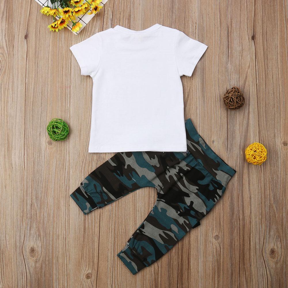 Two-piece hip hop baby boys T-shirt and camo pants set, white tee with military camo pants on Tampa Home & Garden Store
