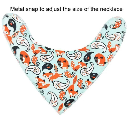Baby triangle cotton bandana bib with orange fox cartoon pattern on light blue on Tampa Home & Garden Store