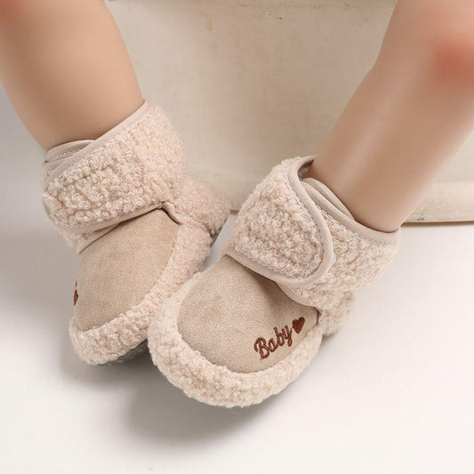 Stevvex baby winter warm first walkers pair with plush shearling beige suede soft sole on Tampa Home & Garden Store