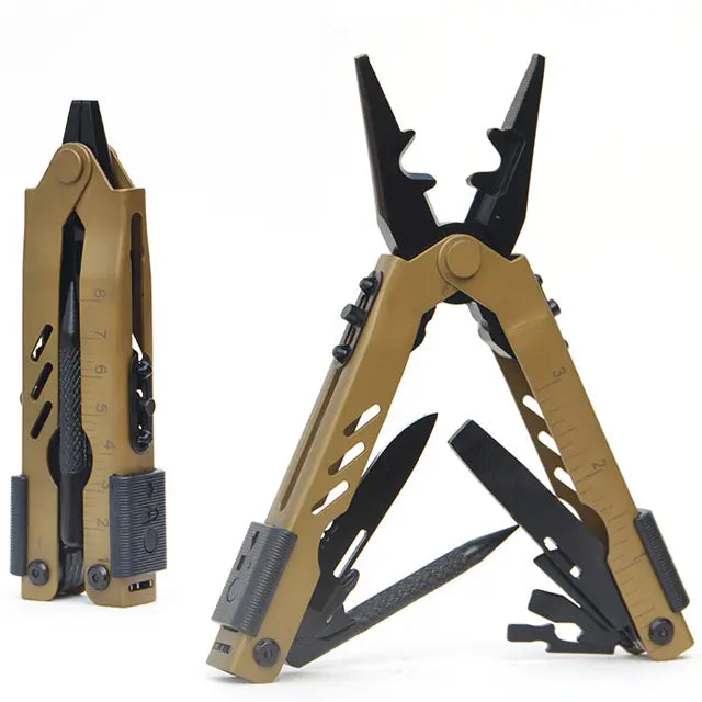 Outdoorzees multitool pliers, tan stainless steel, camping and hiking gear on Tampa Home & Garden Store