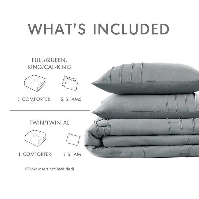 Full/Queen size Pleated Pre-Washed Microfiber Comforter Set in Blue Grey - Tampa Home & Garden Store