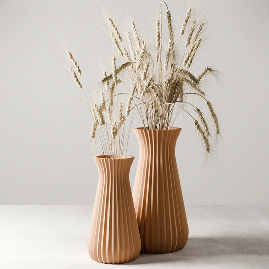 Haven Vase pair in terracotta with tall fluted ridges, holding dried wheat stems on Tampa Home & Garden Store