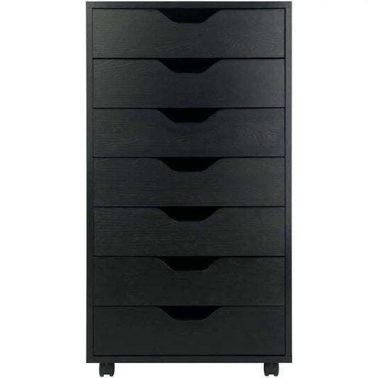 Modern Scandinavian 7-drawer cabinet in black finish on casters by HomePacific on Tampa Home & Garden Store