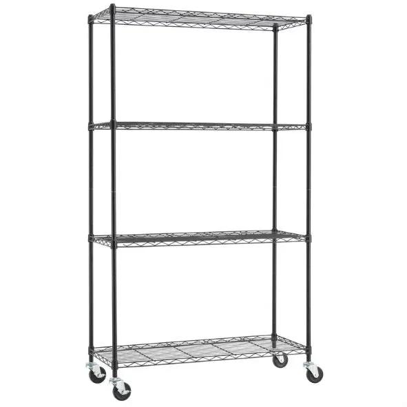 Heavy Duty Black Steel 4-Tier Shelving Unit with Locking Casters - Tampa Home & Garden Store