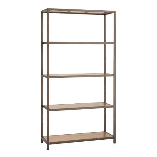 Heavy Duty 5-Shelf Steel Frame Shelving Unit with wood shelves, bronze steel frame on Tampa Home & Garden Store