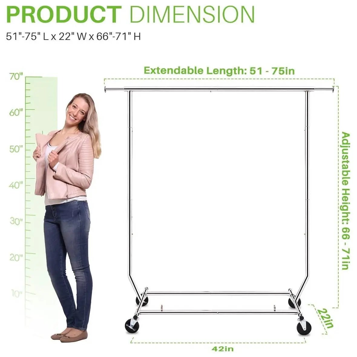 Heavy Duty Metal Clothing Garment Rack with Lockable Wheels - 250 lbs. Capacity - Tampa Home & Garden Store