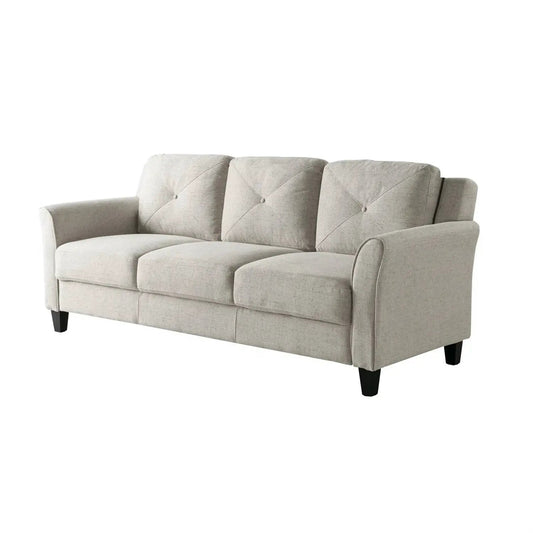 Modern 3-Seater Upholstered Sofa in Cream with tufted back cushions and dark wood legs on Tampa Home & Garden Store