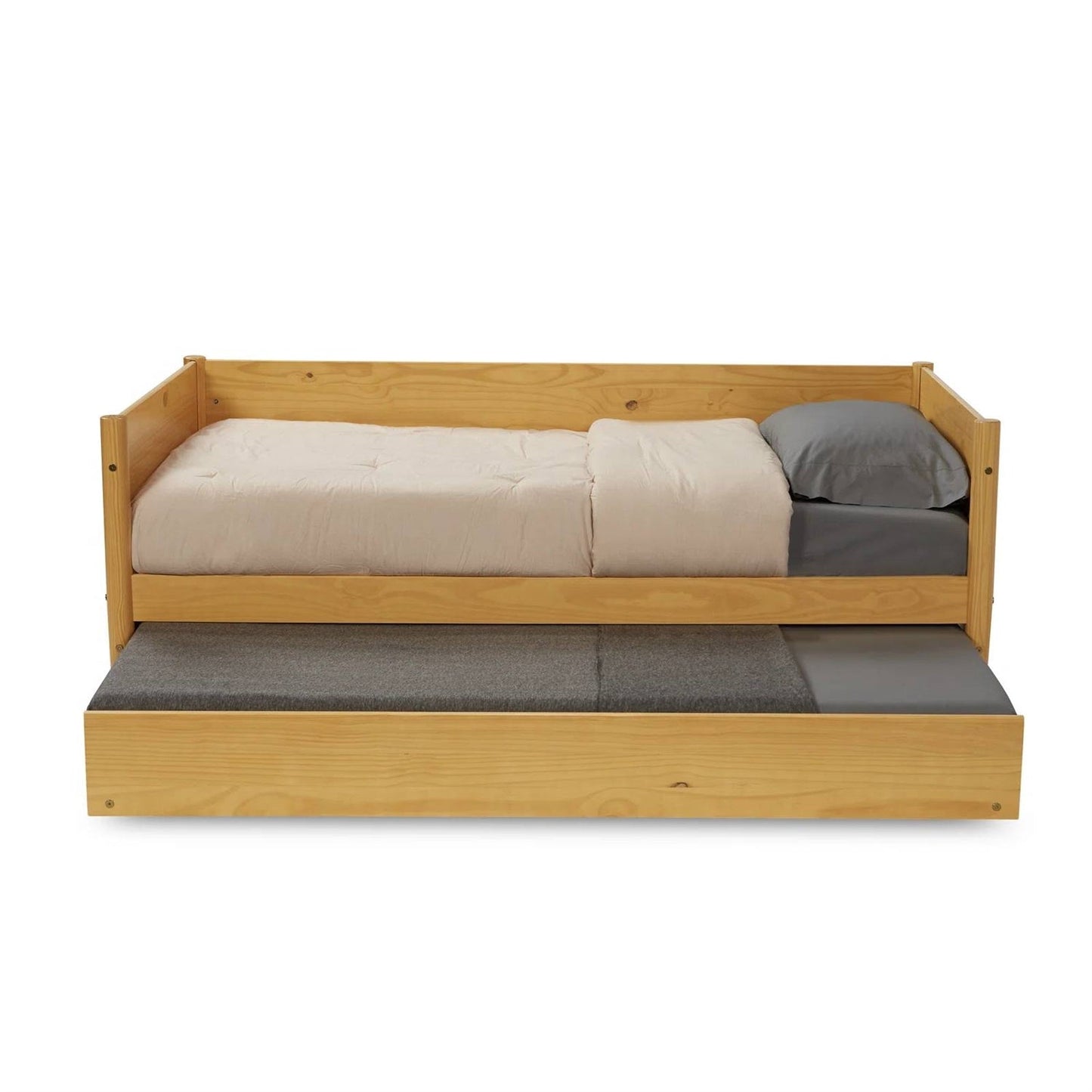 Cama nido doble de madera maciza con cama extraíble en amarillo marrón claro