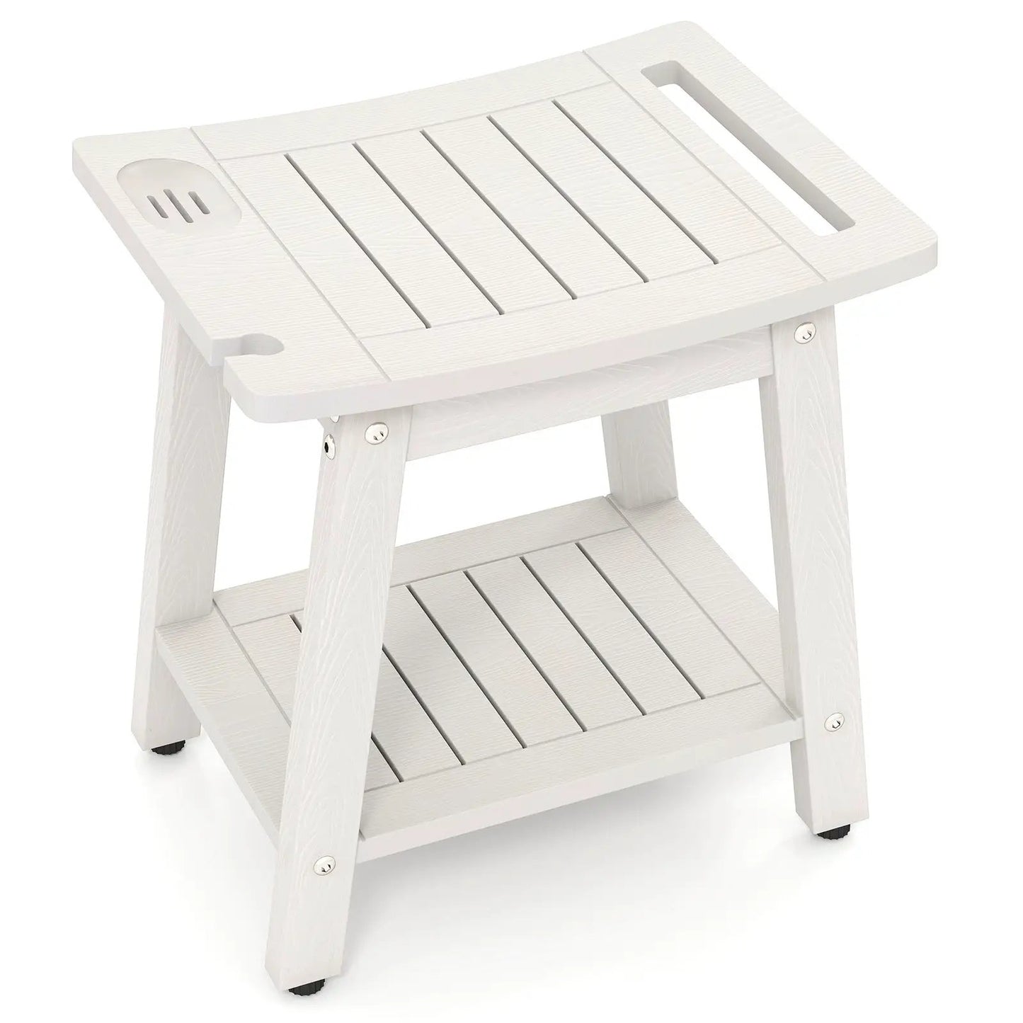 DirectDeals Shower Bench Seat with Handle and Head Holder, white slatted bench with handle on Tampa Home & Garden Store