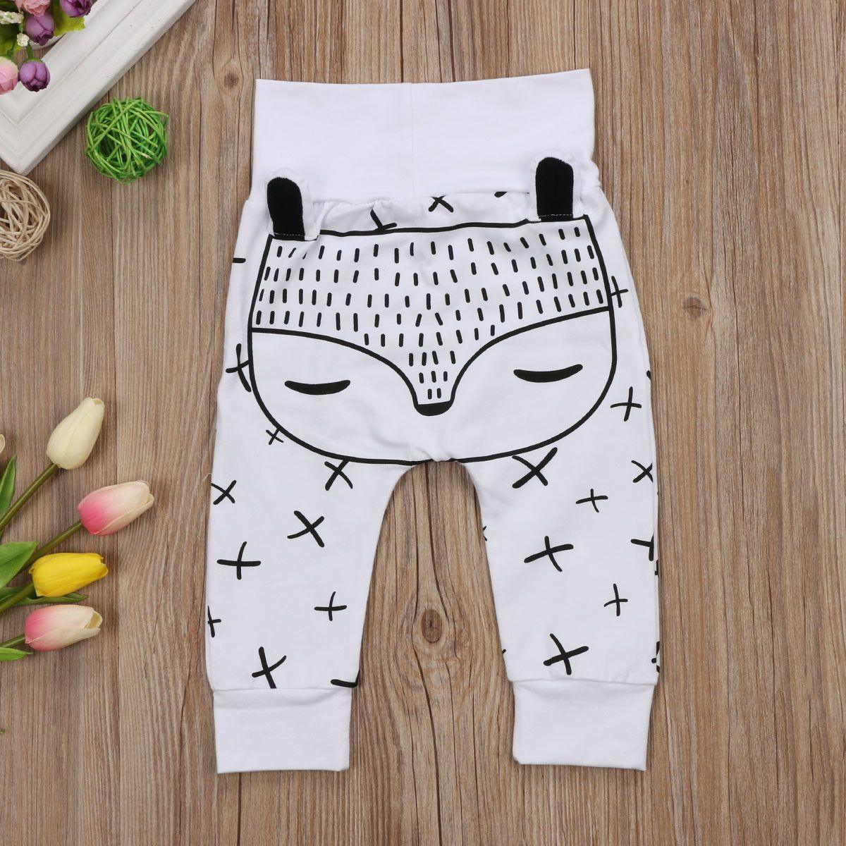 Stevvex baby pants 0-24M white with panda face print and cross pattern legs, ribbed cuffs on Tampa Home & Garden Store