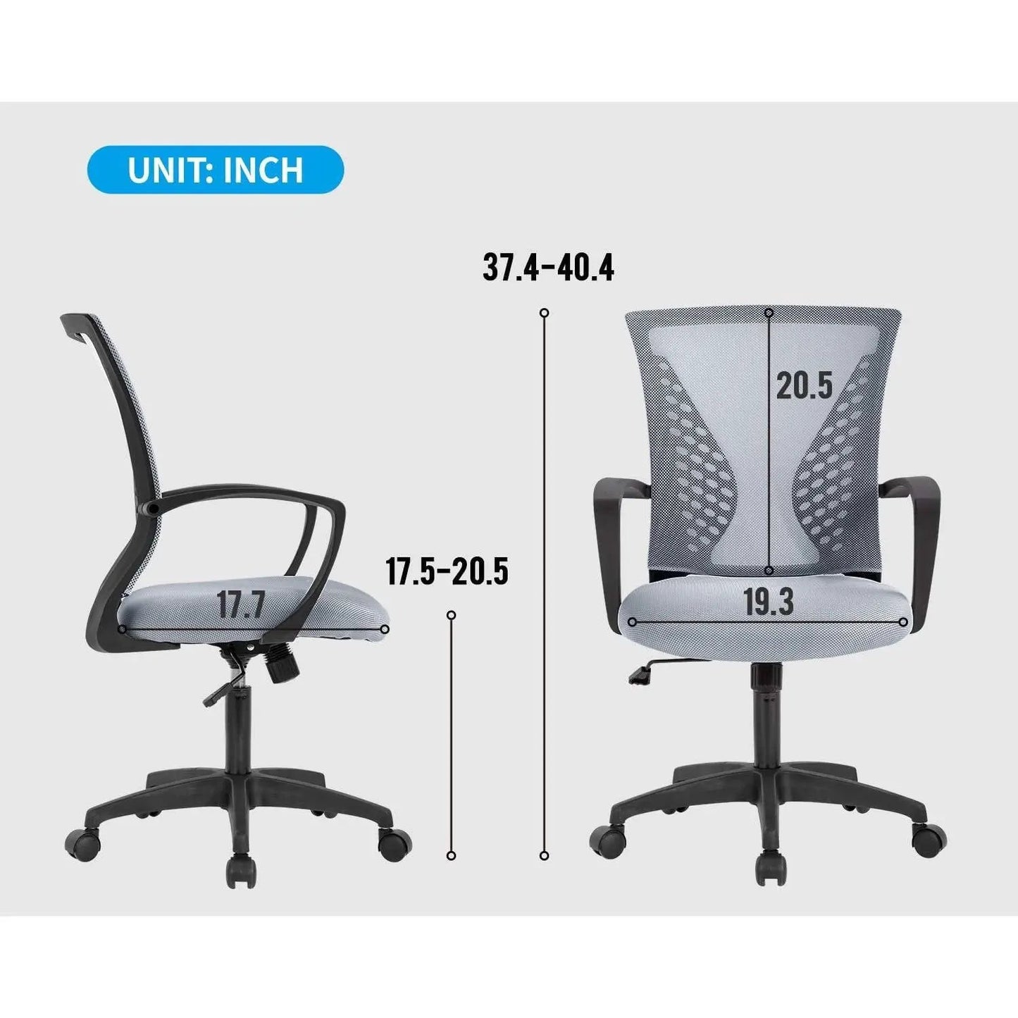 Gray Modern Mid-Back Ergonomic Mesh Office Desk Chair with Armrest on Wheels - Tampa Home & Garden Store