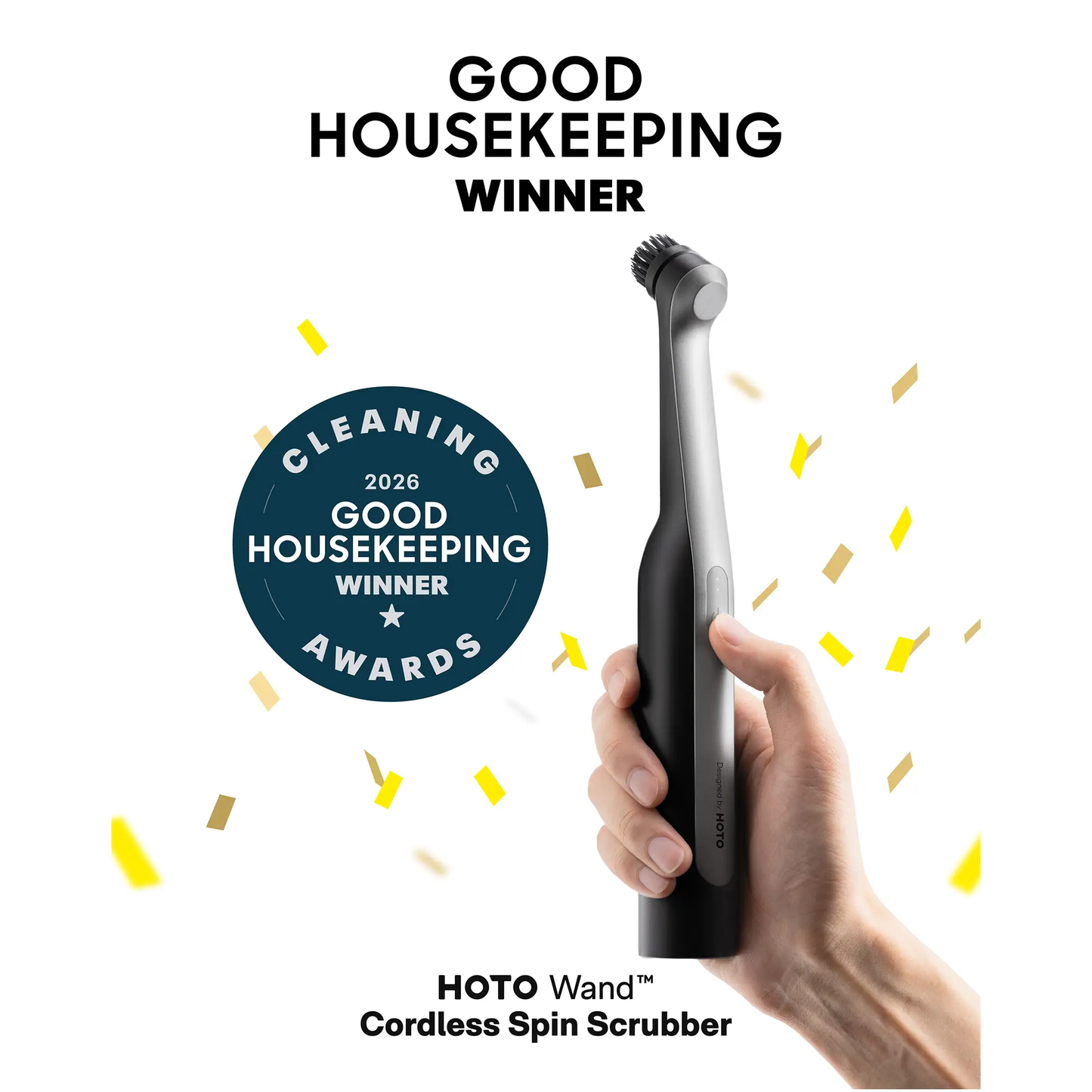 HOTO Wand Cordless Spin Scrubber black ergonomic handle with rotating brush head on Tampa Home & Garden Store