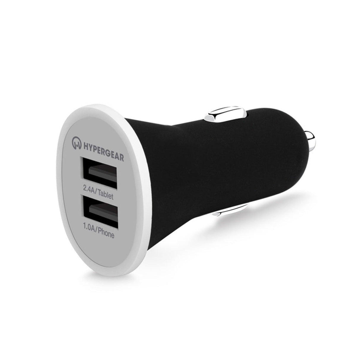 Dual USB car charger Gen-2, rubberized black body with silver faceplate, HyperGear on Tampa Home & Garden Store