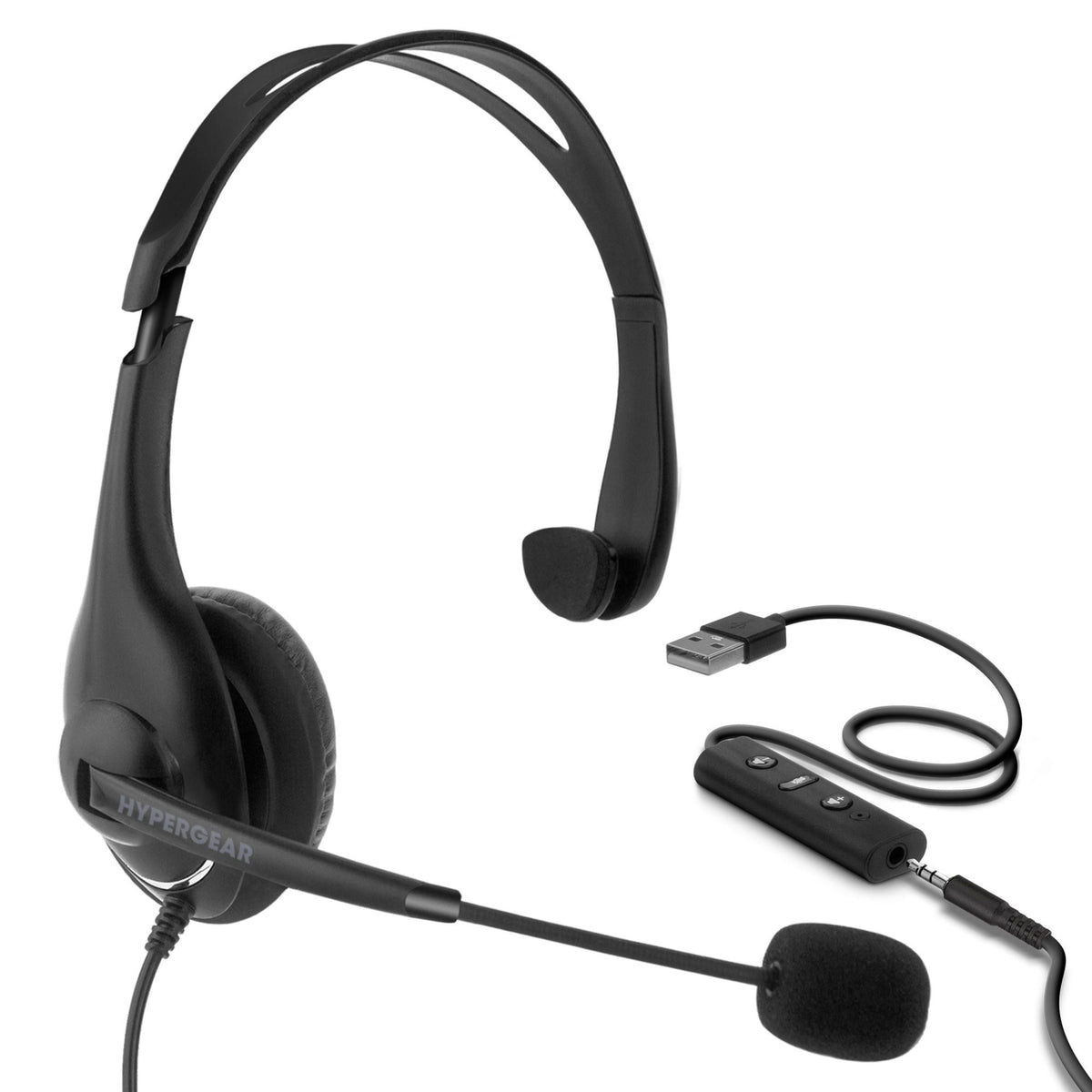 V100 Office Professional wired headset black HyperGear with boom mic and inline controls on Tampa Home & Garden Store