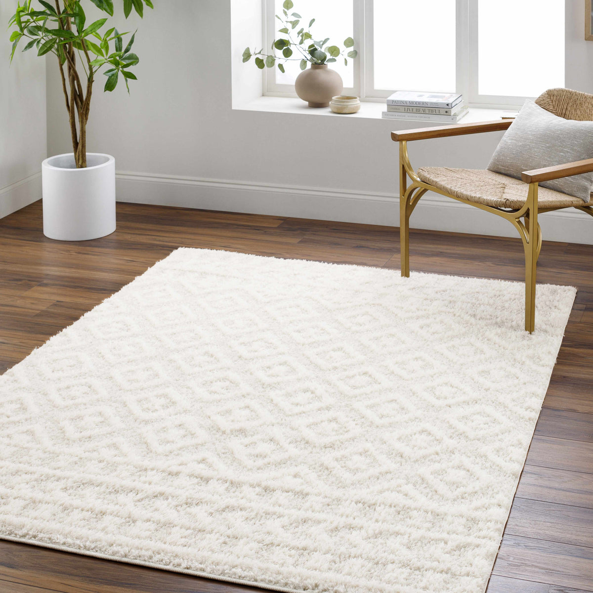 Eivin Cream Diamonds Plush Rug cream shag, Boutique Rugs collection on Tampa Home & Garden Store