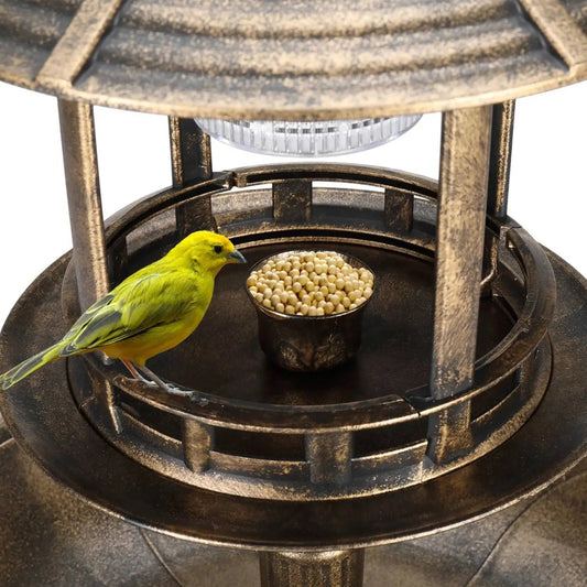 Outdoor Garden Birdbath in Bronze Finish with Solar Light - Tampa Home & Garden Store