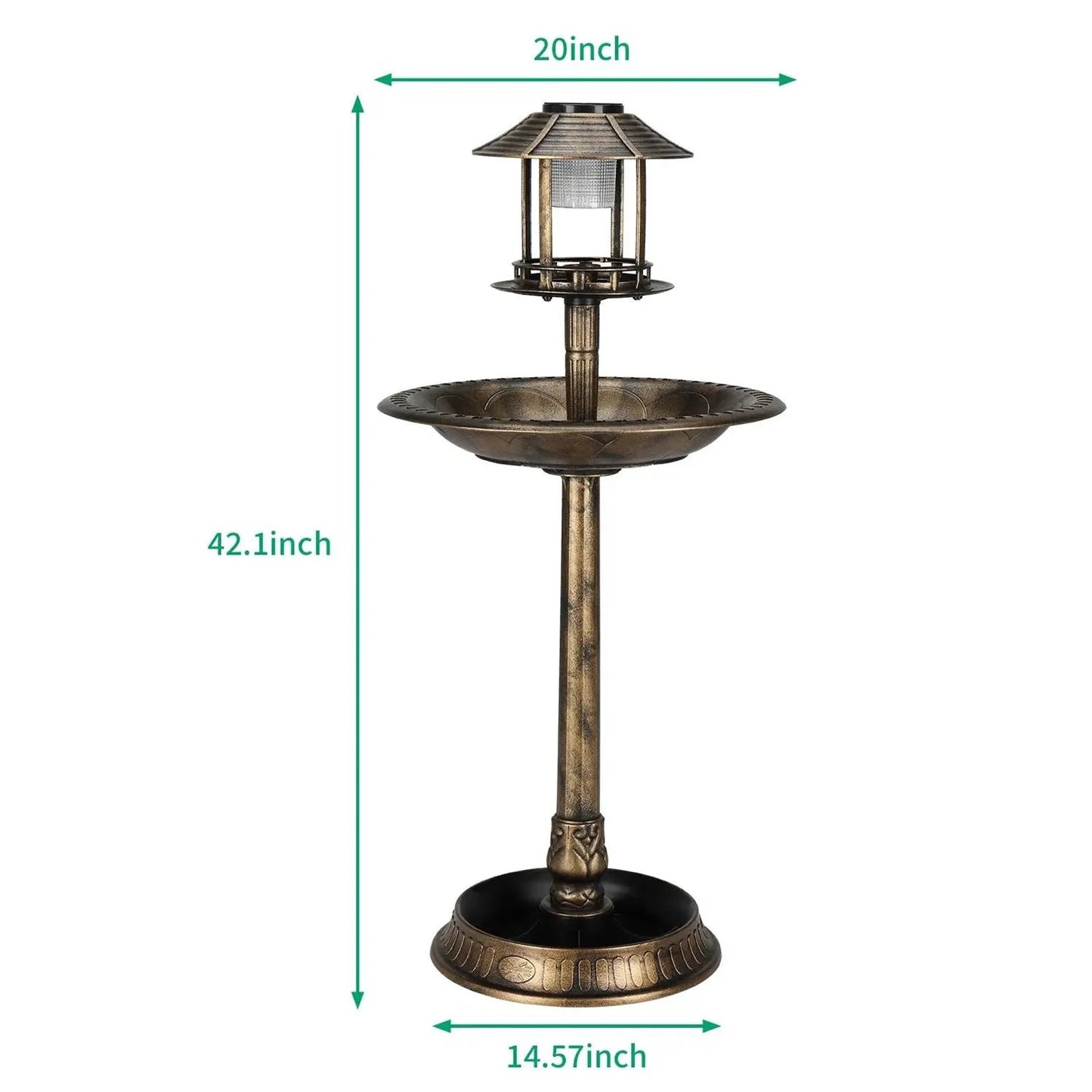 Outdoor Garden Birdbath in Bronze Finish with Solar Light - Tampa Home & Garden Store
