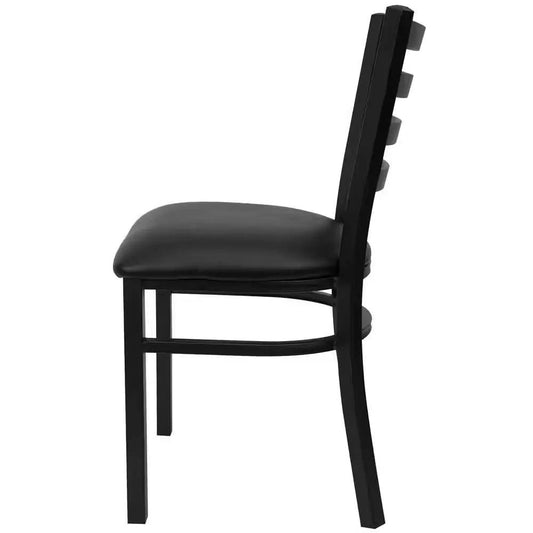 Black metal armless dining chair with slatted back and padded vinyl seat by HomePacific on Tampa Home & Garden Store
