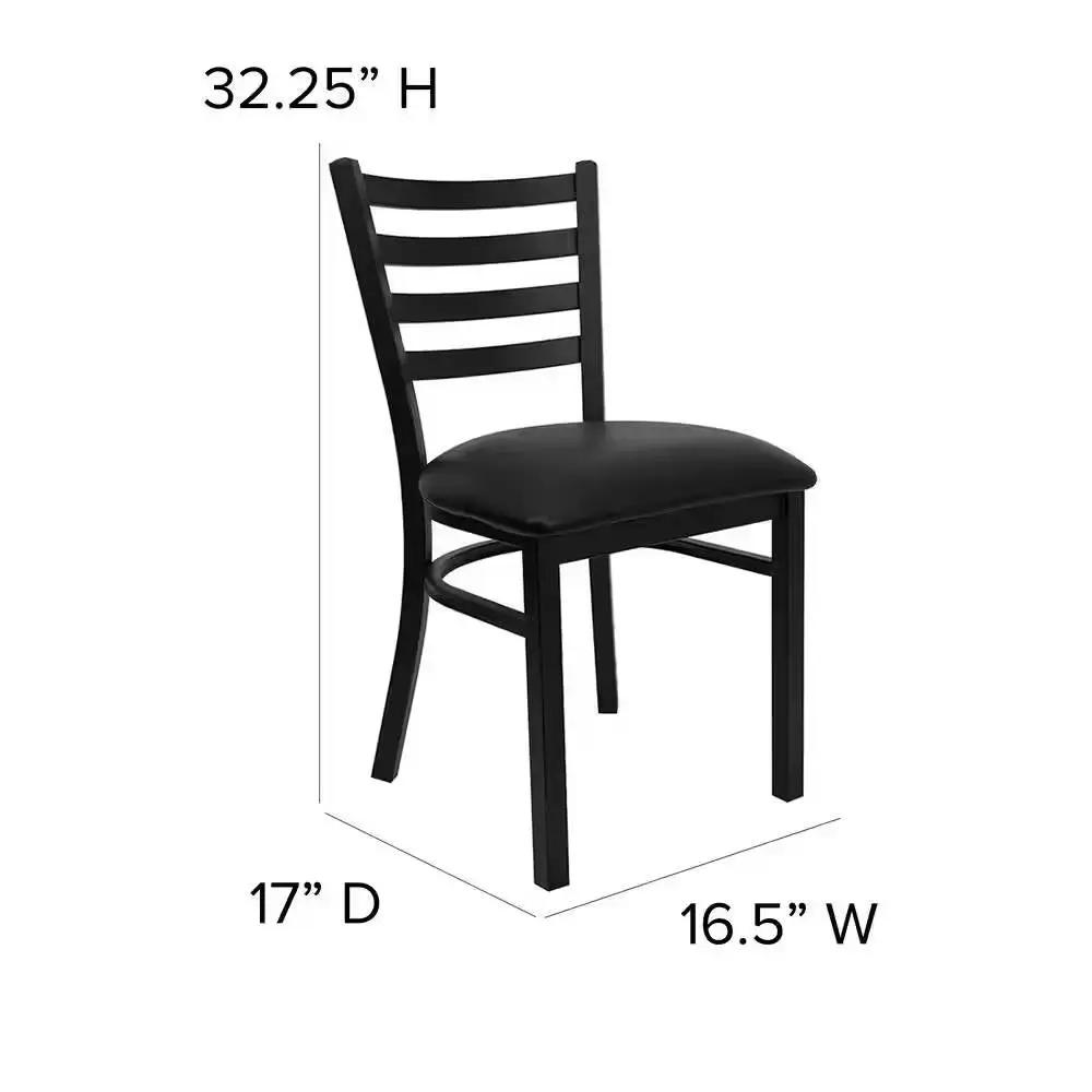 Black metal armless dining chair with slatted back and vinyl seat on Tampa Home & Garden Store