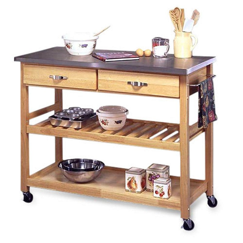 Mesa auxiliar de cocina con superficie de acero inoxidable y ruedas con bloqueo