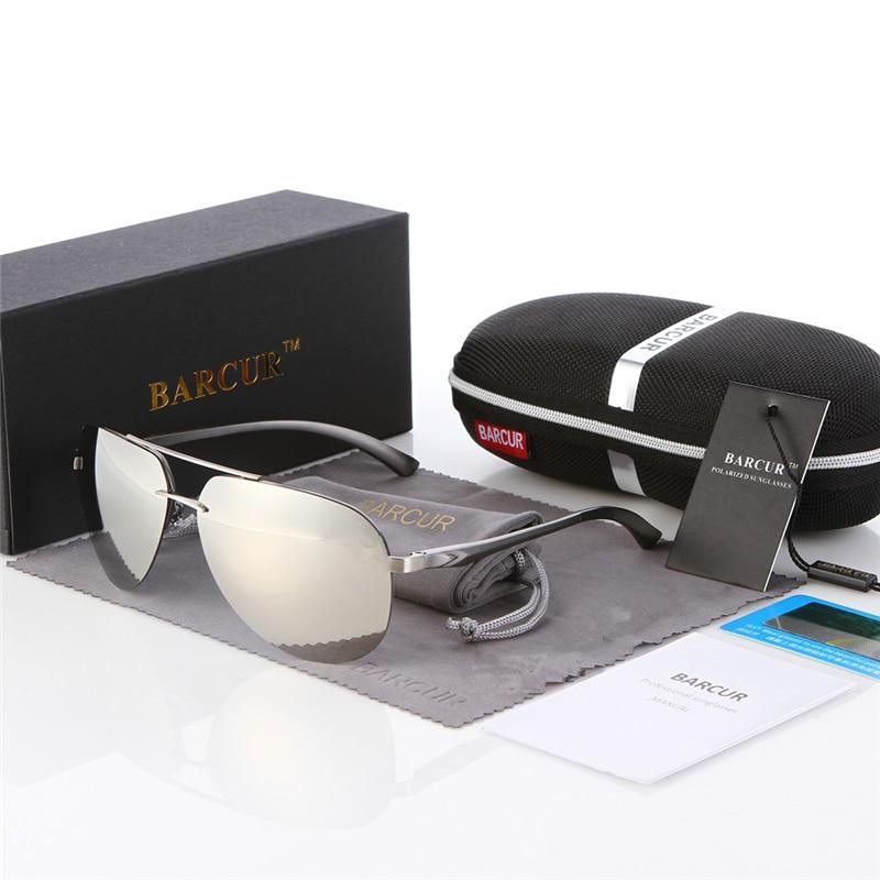 Barcur polarized aviator sunglasses with aluminum–magnesium frame and silver lenses UV400 case on Tampa Home & Garden Store