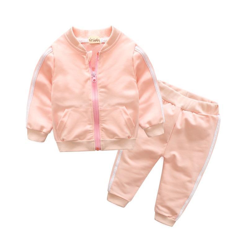 Stevvex baby 2pc peach pink zip jacket and pants set with white striped sleeves on Tampa Home & Garden Store