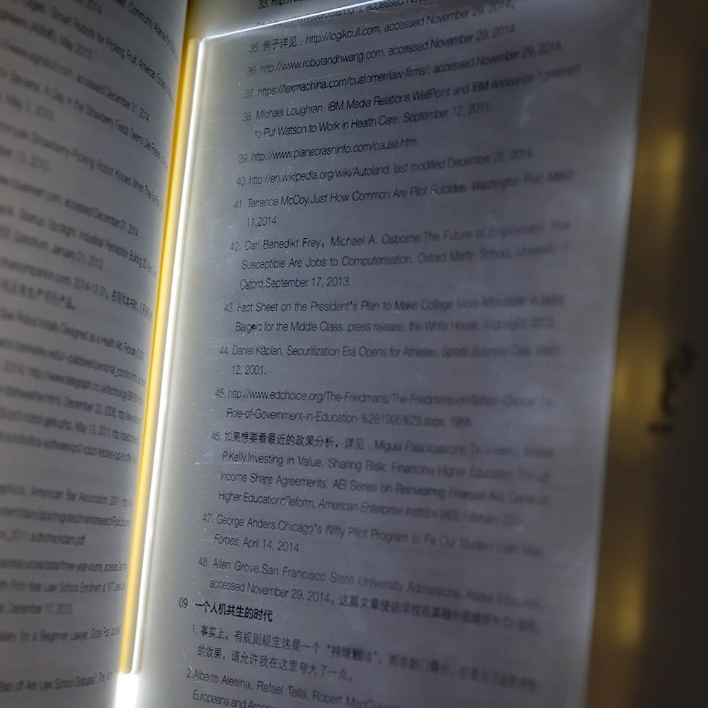 Book light Flat LED panel reading lamp with warm edge glow on open pages on Tampa Home & Garden Store