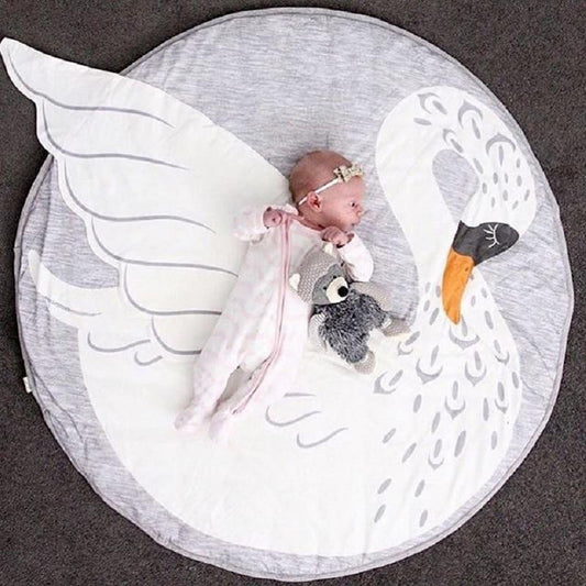 Stevvex Modern Luxury Animal Carpet baby play mat in white swan design, soft cotton rug for kids on Tampa Home & Garden Store