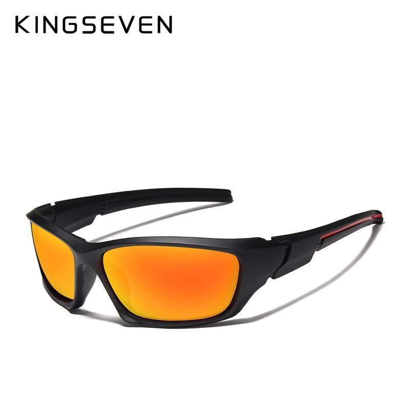 KINGSEVEN polarized sports sunglasses with TR90 frame and orange mirror lenses, black frame on Tampa Home & Garden Store