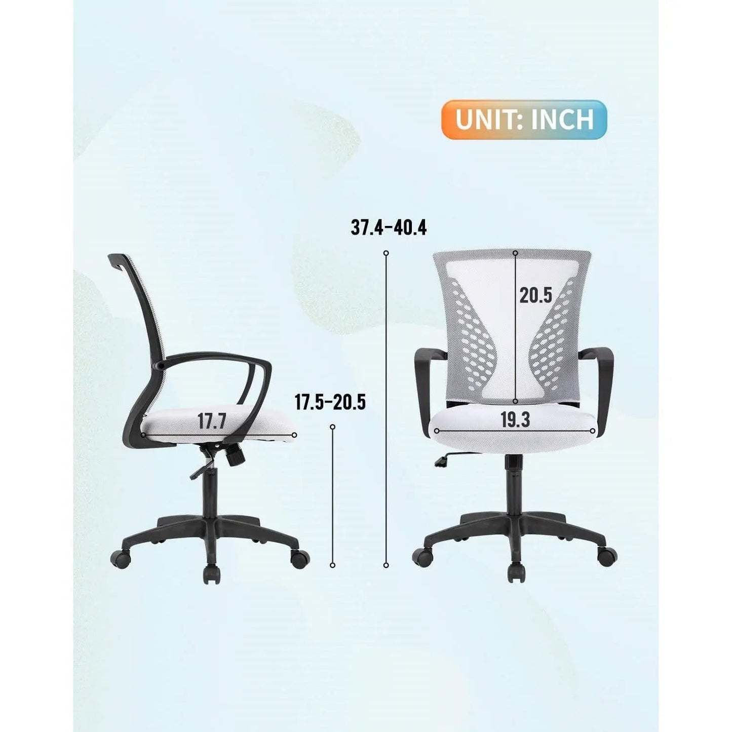 White Modern Mid-Back Office Desk Chair Ergonomic Mesh with Armrest on Wheels - Tampa Home & Garden Store